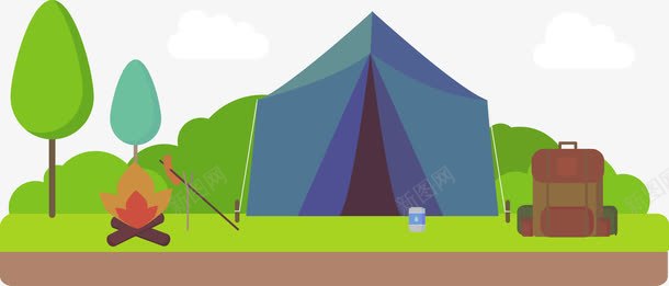 野外帐篷png免抠素材_新图网 https://ixintu.com 帐篷 篝火 绿色 蓝色 野外