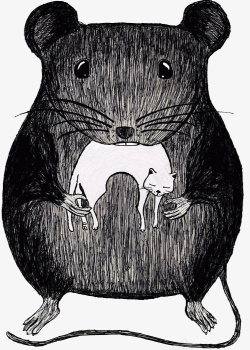 黑白插画老鼠吃猫素材