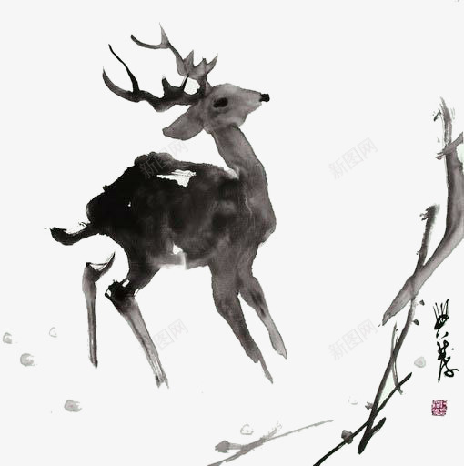 水墨画ー鹿 シカ 鹿 水墨画 墨 モノトーンのイラスト素材 [49977497] - PIXTA