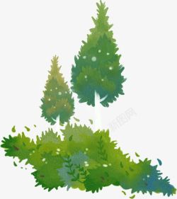 手绘绿树景观植物素材