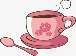 一个茶杯一个粉色茶杯与勺子矢量图高清图片