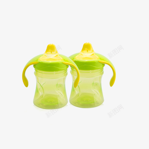 双把手婴儿杯png免抠素材_新图网 https://ixintu.com 产品实物 双把手 婴儿 婴儿用品 水杯 绿色瓶身 黄色