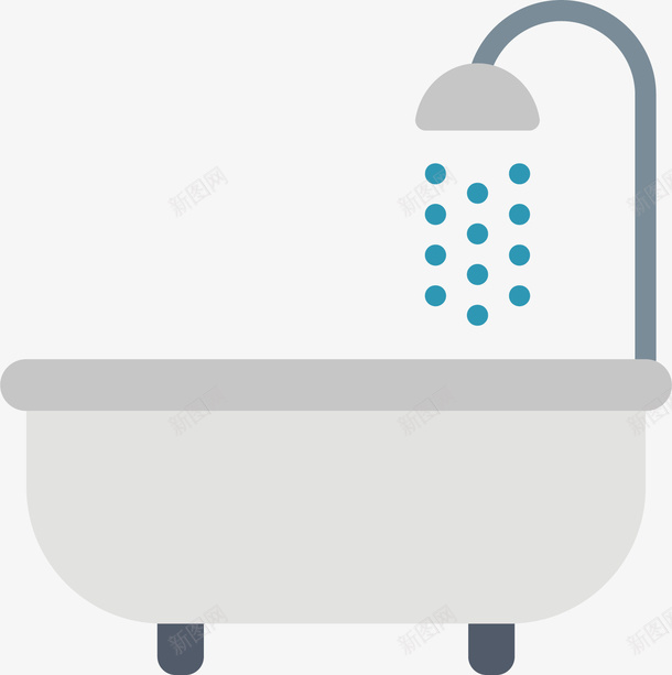 浴缸加淋浴矢量图ai免抠素材_新图网 https://ixintu.com 卡通手绘 小型 水流 浴缸 淋浴 白色 矢量图