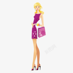 穿紫色连衣裙的女性人物矢量图素材