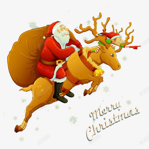 圣诞老人与驯鹿png免抠素材_新图网 https://ixintu.com 圣诞老人 圣诞节 驯鹿