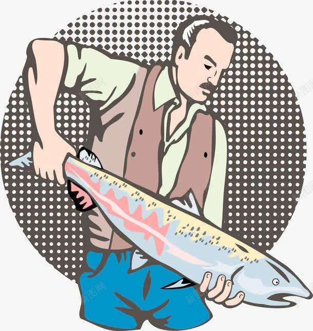 观察自己捕到的大鱼的渔民png免抠素材_新图网 https://ixintu.com fish 大鱼 手绘 渔民 鱼