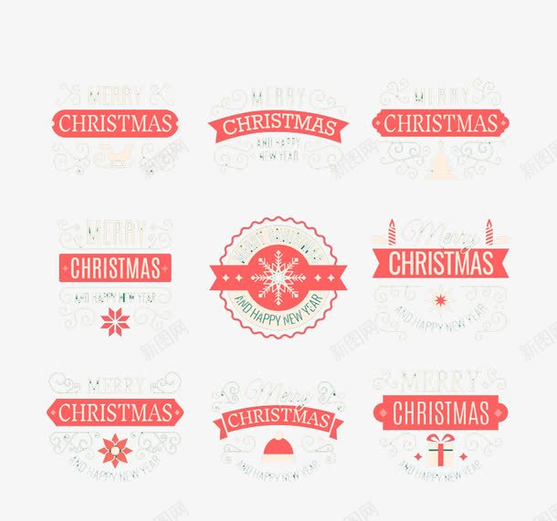 9款圣诞快乐标签png免抠素材_新图网 https://ixintu.com 9款 圣诞快乐 标签 红色