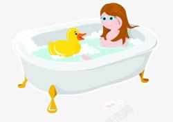 可爱插图美女浴缸内泡澡素材