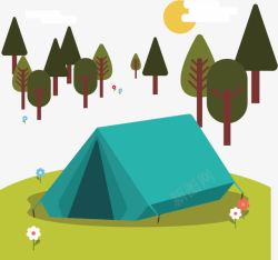 郊外蓝色野营帐篷风景素材