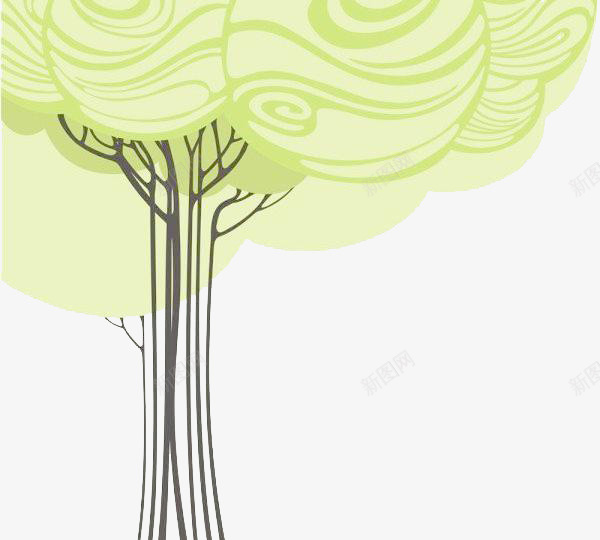 卡通手绘树木png免抠素材_新图网 https://ixintu.com 圆形 树干 淡绿色 黑色
