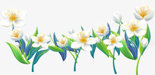 手绘白色花朵蓝色叶子装饰png免抠素材_新图网 https://ixintu.com 叶子 白色 花朵 蓝色 装饰
