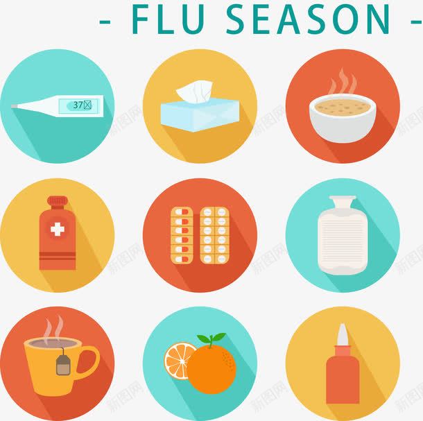 9款圆形流感季节图标png_新图网 https://ixintu.com 健康 流感 防护