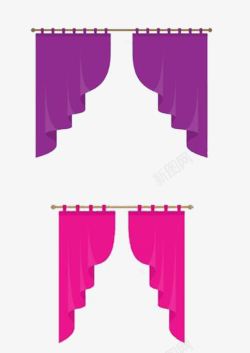 复古风飘窗深紫色和枚红色的窗帘高清图片