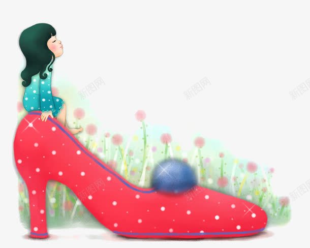 坐在高跟鞋上的小女孩png免抠素材_新图网 https://ixintu.com 仰望 卡通 手绘 高跟鞋