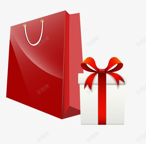 装礼物的袋子和礼盒png免抠素材_新图网 https://ixintu.com 卡通手绘 礼物 礼盒 红色 袋子