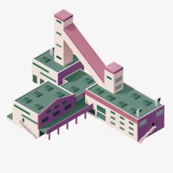 紫色工厂建筑矢量图素材