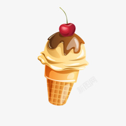 冰淇淋上的水果素材