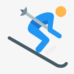 手绘蓝色滑雪橇的人素材