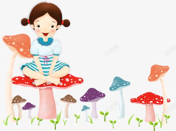 蘑菇上的女孩png免抠素材_新图网 https://ixintu.com 人物 卡通人物 卡通女孩 卡通蘑菇 女孩 蘑菇