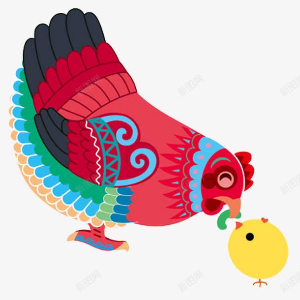 红色母鸡亲小鸡png免抠素材_新图网 https://ixintu.com 中国风 卡通手绘 平面装饰 母鸡
