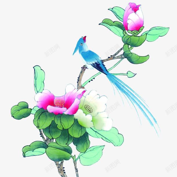 水墨画蓝色花朵白色花朵png免抠素材_新图网 https://ixintu.com 水墨画 白色 花朵 蓝色