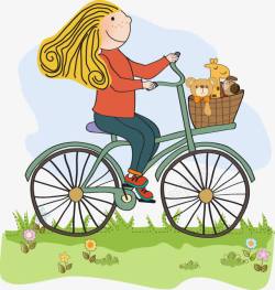 手绘卡通人物骑自行车图案素材