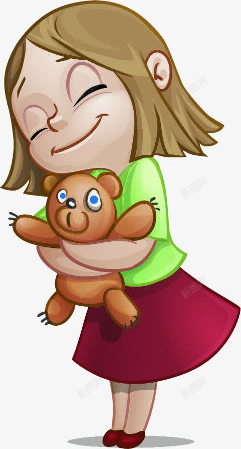 卡通手绘可爱女孩和棕色玩具熊png免抠素材_新图网 https://ixintu.com 卡通女孩 可爱 微笑 棕色 玩具