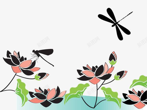 卡通花朵蜻蜓png免抠素材_新图网 https://ixintu.com 卡通 树叶 花朵 蜻蜓