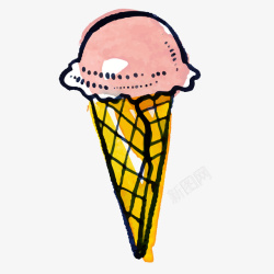 卡通手绘彩绘甜筒冰淇淋矢量图素材