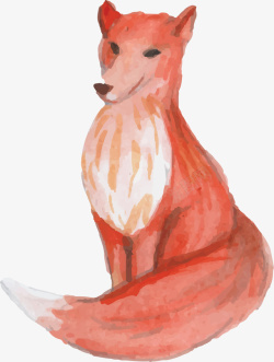 蹲着的狐狸水彩动物红色狐狸高清图片