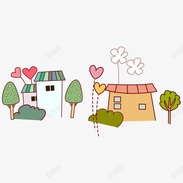 卡通建筑png免抠素材_新图网 https://ixintu.com 卡通小树 建筑 树叶 植物 爱心 绿植