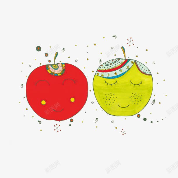 红绿苹果png免抠素材_新图网 https://ixintu.com 手绘 水果 苹果 装饰画