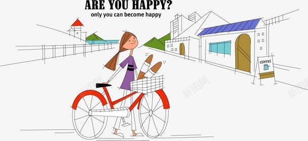 儿童卡通插画png免抠素材_新图网 https://ixintu.com 儿童 卡通 卡通素材 插画 骑自行车的小女孩