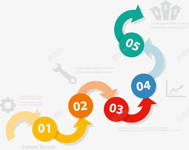 彩色流程图png免抠素材_新图网 https://ixintu.com 数字 步骤 流程 箭头