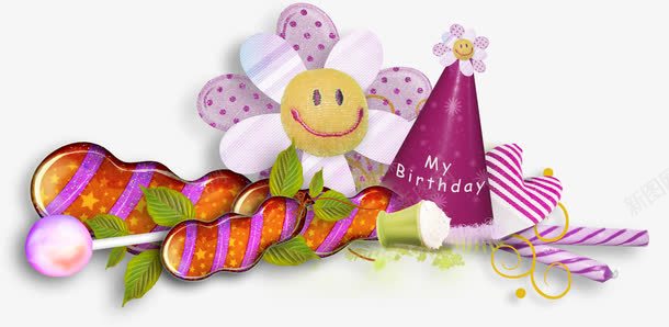 创意花朵面包png免抠素材_新图网 https://ixintu.com happybirthday 创意花朵 创意面包 帽子 棒棒糖 生日帽子