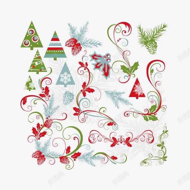 圣诞树和圣诞装饰图案png免抠素材_新图网 https://ixintu.com 免费png 圣诞 圣诞树 松叶