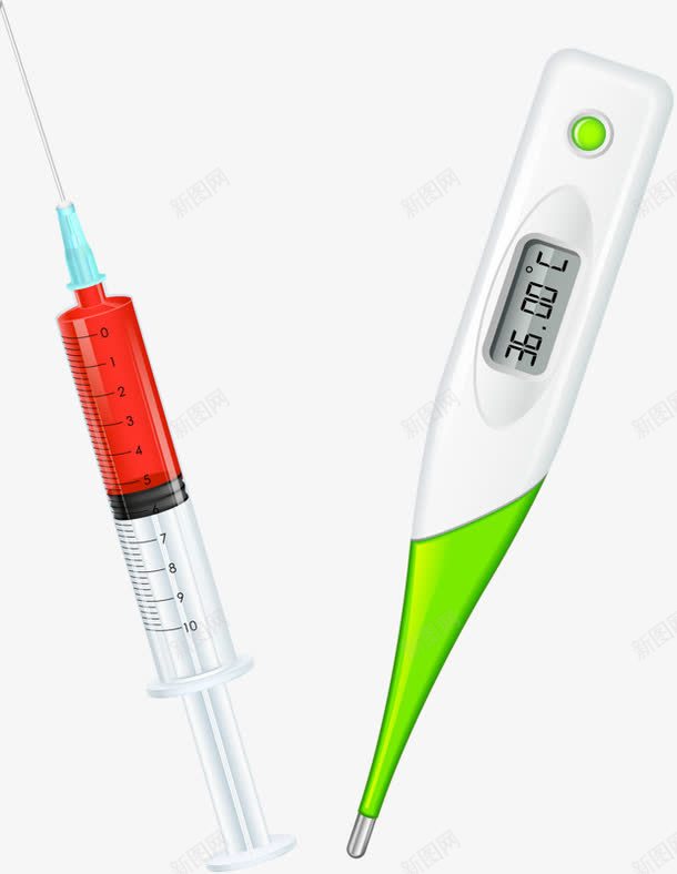 温度计注射器png免抠素材_新图网 https://ixintu.com 注射器 温度计 红色针管 量体温 针管