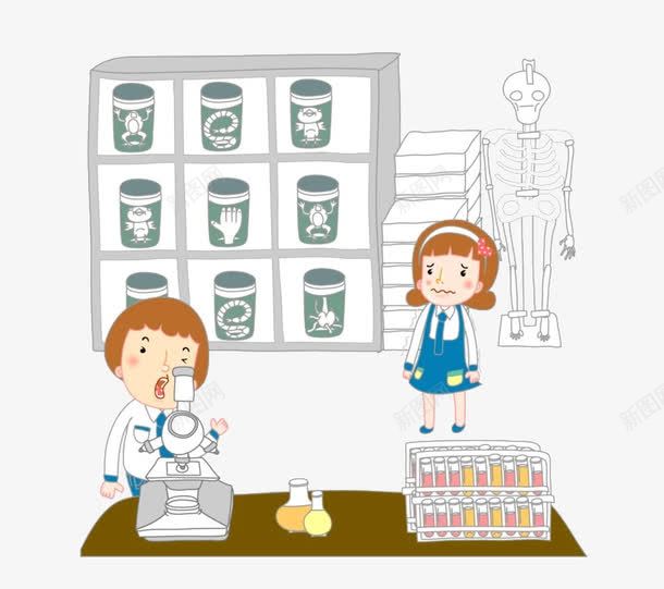 实验室里的男孩女孩png免抠素材_新图网 https://ixintu.com 卡通 女孩 实验室 手绘 显微镜 男孩 简图
