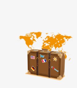 创意棕色环游世界旅行提箱素材