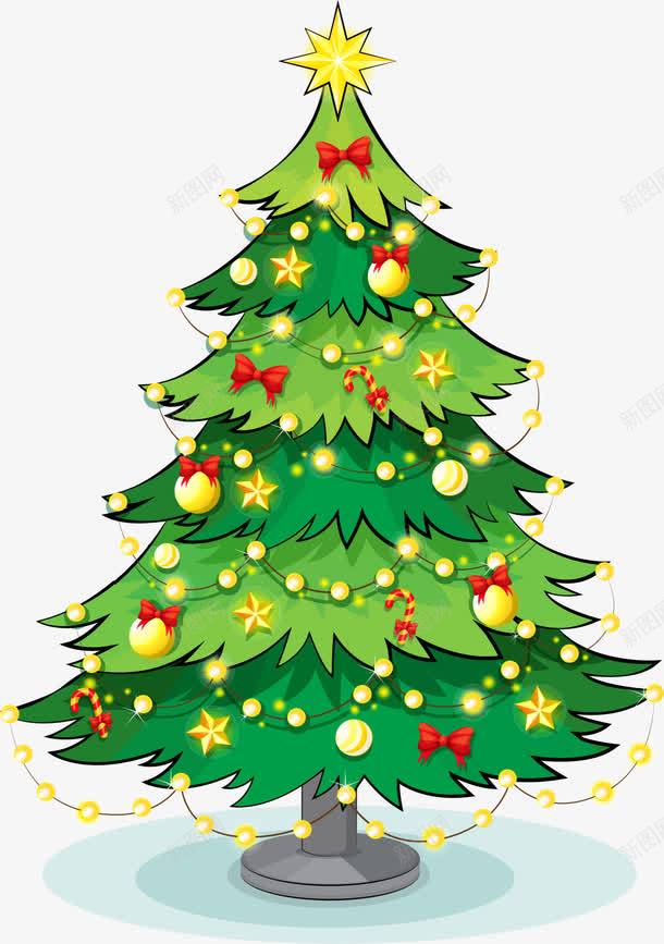 圣诞节绿色圣诞树png免抠素材_新图网 https://ixintu.com 吊球装饰 圣诞球装饰 圣诞节 绿色圣诞树 黄色星星 黄色链子
