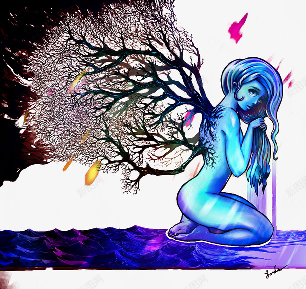 背上长树的的女人png免抠素材_新图网 https://ixintu.com 人物插画 创意插图 背上长树的的女人图