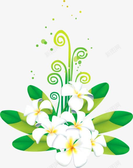 绿色树叶花朵白色png免抠素材_新图网 https://ixintu.com 树叶 白色 绿色 花朵