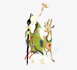 拿拐杖的老头老头和鹿高清图片