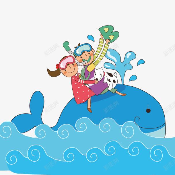 鲸鱼背上的小孩矢量图ai免抠素材_新图网 https://ixintu.com 卡通 小孩 插画 鲸鱼 矢量图