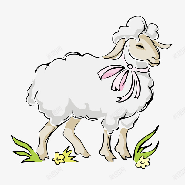 草地上美丽的绵羊手绘矢量图ai免抠素材_新图网 https://ixintu.com 卡通小羊 可爱的小羊 小羊设计 手绘羊 绵羊 羊 领头羊 矢量图