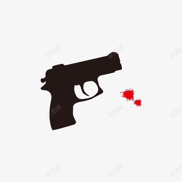 黑色的手枪和血滴png免抠素材_新图网 https://ixintu.com 手枪 手绘 血滴 黑色
