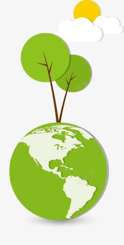 卡通绿色环保地球小树素材