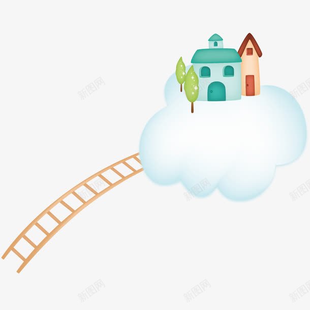 通往云朵上的房子png免抠素材_新图网 https://ixintu.com 云朵 创意 建筑 房屋 手绘