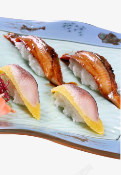 荣竹寿司拼鳗鱼寿司拼黄色西鲮鱼高清图片