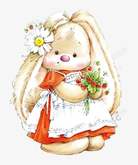 拟人兔子插画png免抠素材_新图网 https://ixintu.com 兔子 卡通 复古 手绘 插画 植物 田园风 花朵